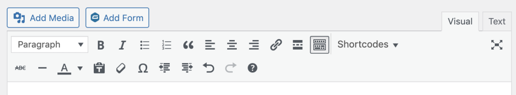 Classic Editor toolbar on WordPress