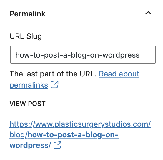 Button showing how to change a permalink on wordpress