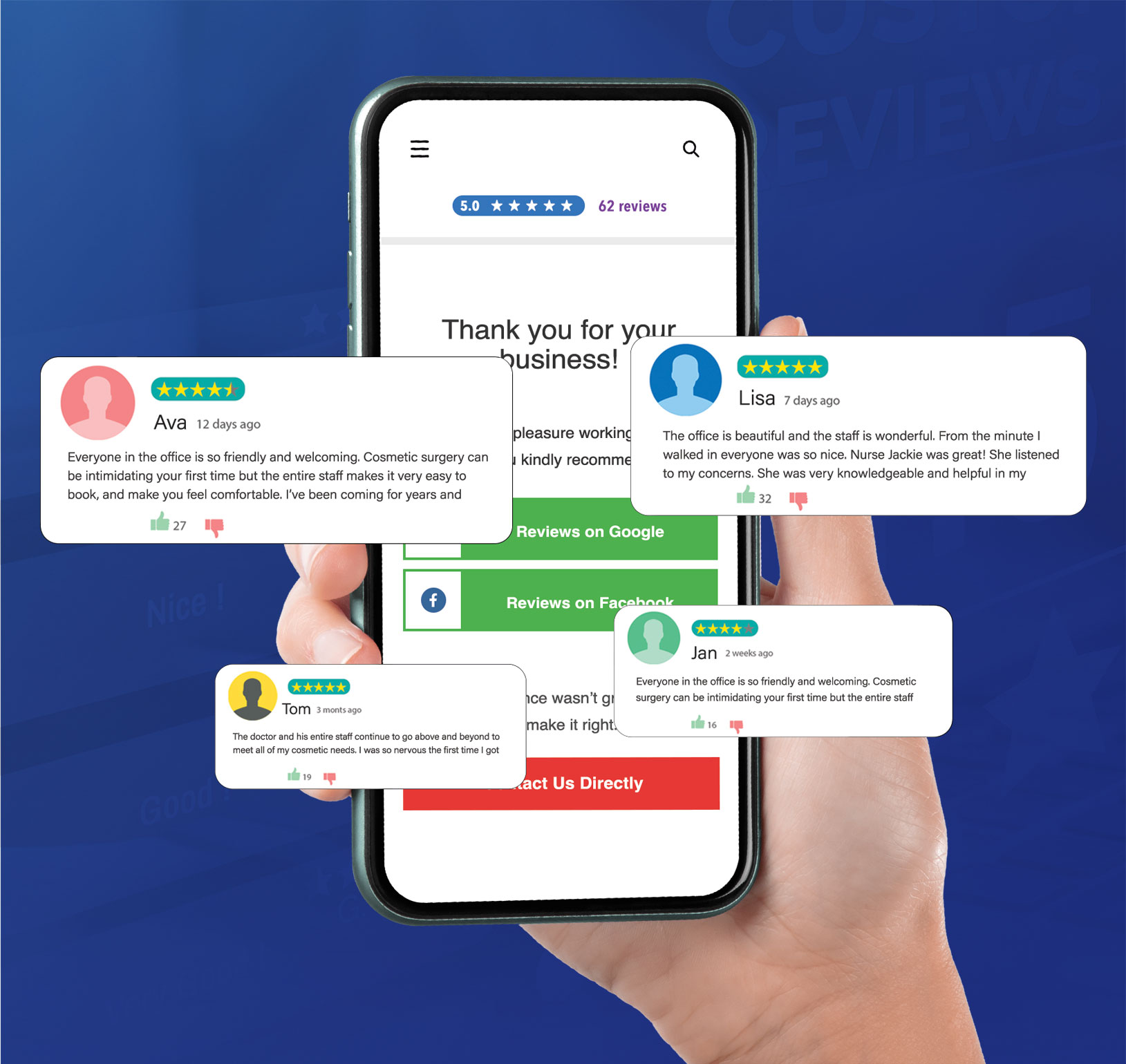 hand holding mobile device with comments popup