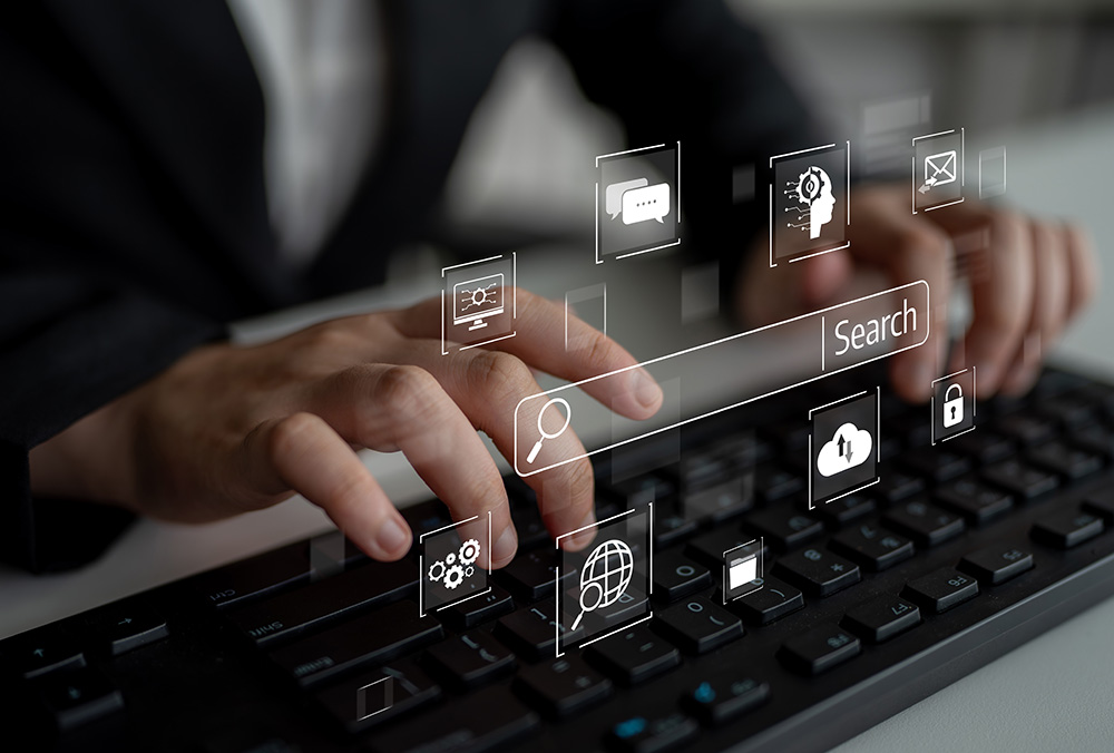 A graphic showing in front of a person that is searching the web