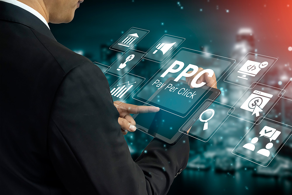 A person clicking a PPC virtual ad